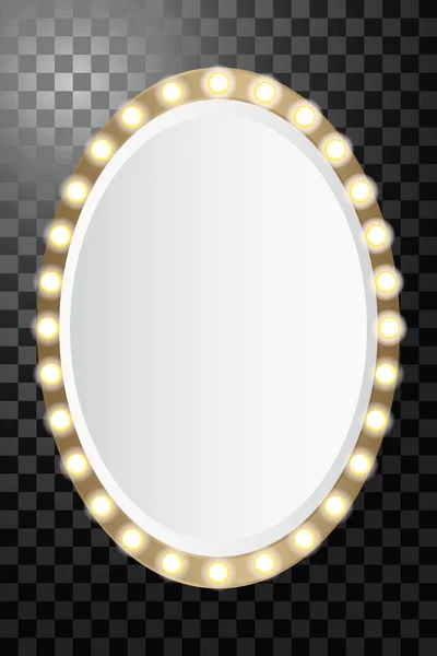 Ovale spiegel met gloeilampen — Stockvector