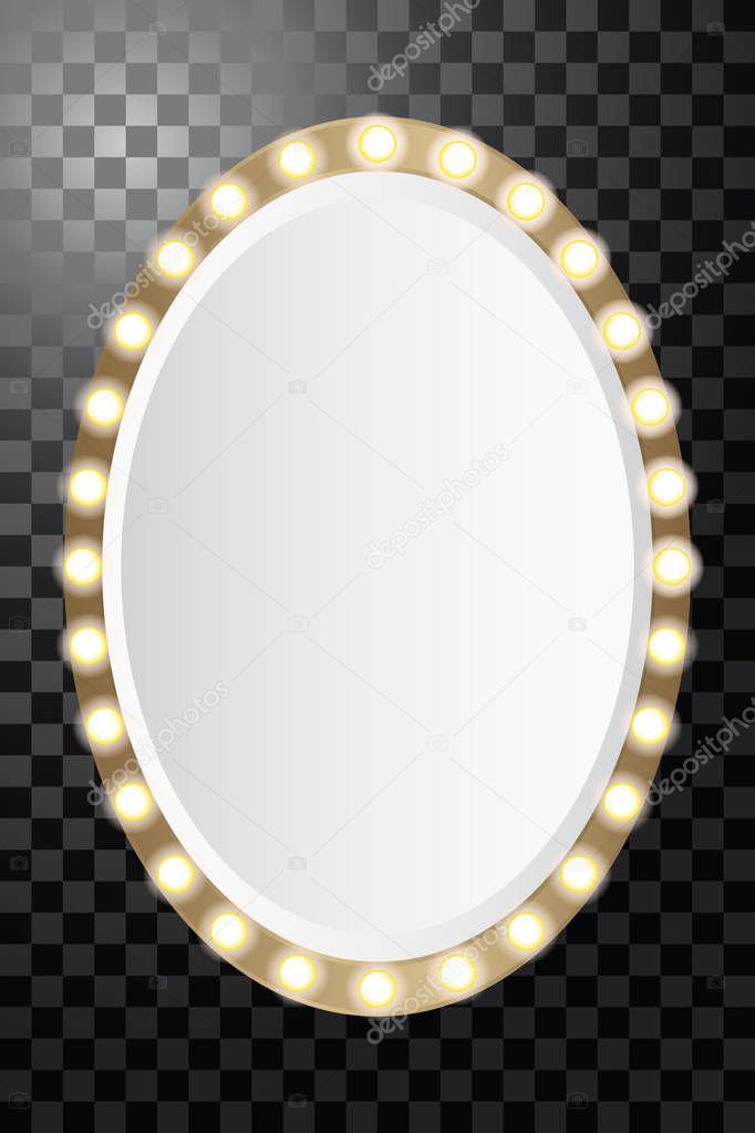 Oval mirror with light bulbs