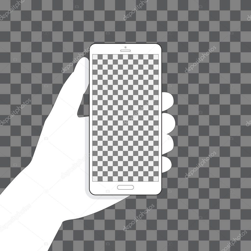 Hand holding phone, transparent background for your design