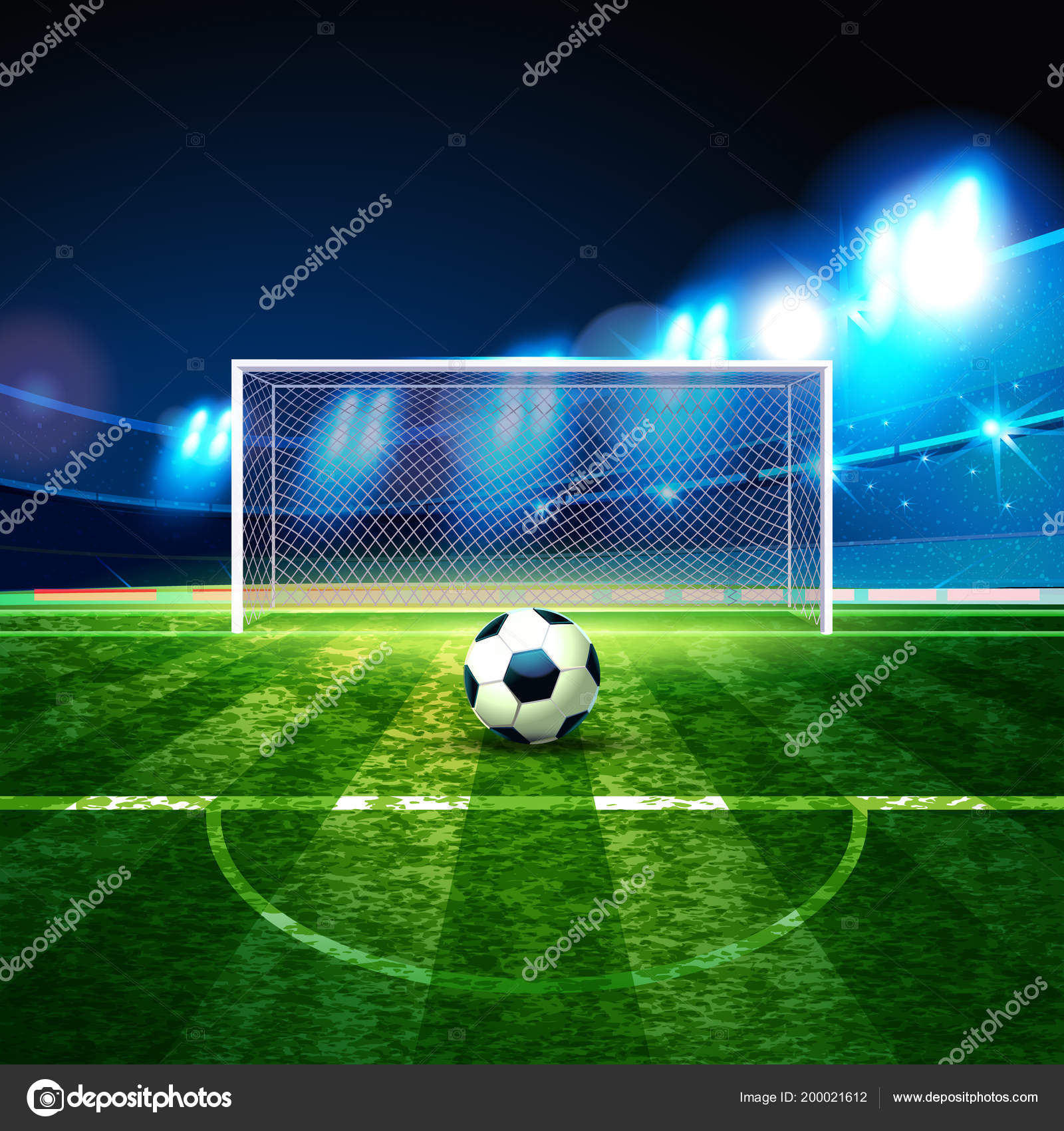 Vecteur Stock Soccer ball in goal net, side view. Goal moment of