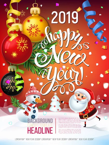 2019 Happy New Year Decoratie Van Een Poster Kaart Een — Stockvector