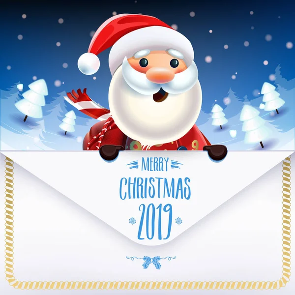 2019 Nieuwjaar Merry Christmas Symbool Kerstman Achtergrond Van Een Winter — Stockvector