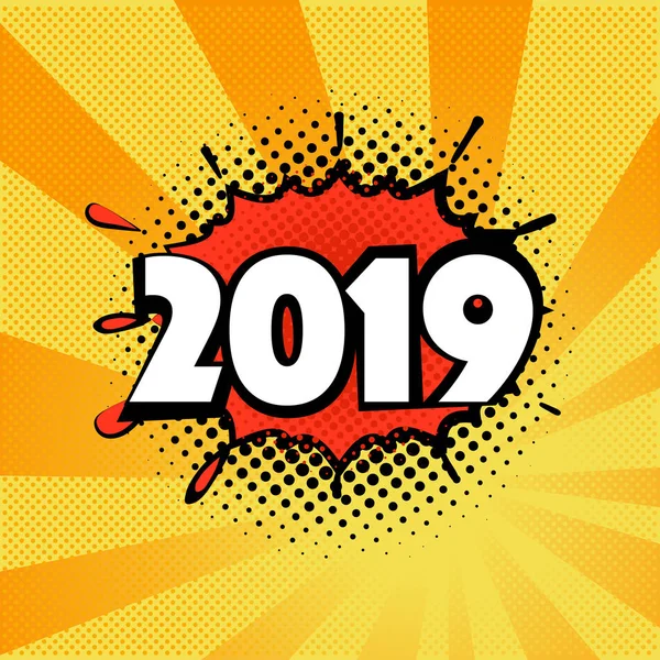 2019 Año Nuevo Fondo Punto Amarillo Naranja Elemento Diseño Pop — Archivo Imágenes Vectoriales