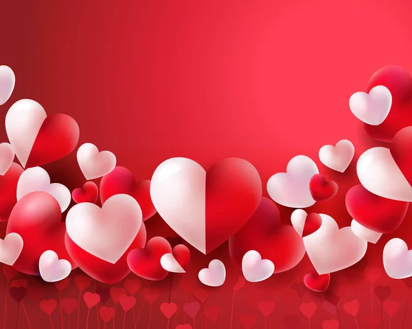 Fondo Día San Valentín Con Globos Rojos Blancos Concepto Corazones — Archivo Imágenes Vectoriales