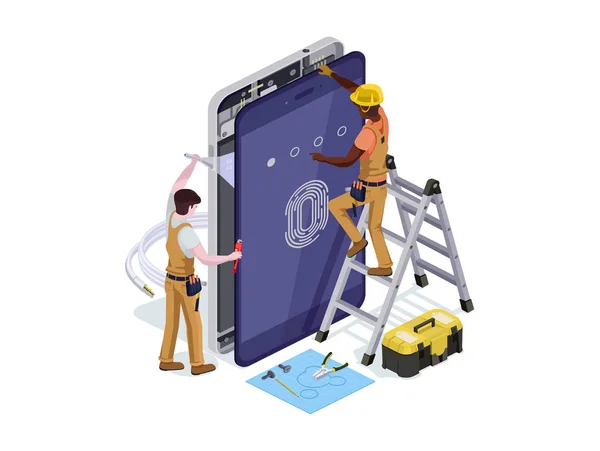 Vector People Form Telephone Repair Service Isometric Vector Illustration Design Royalty Free Stock Vectors