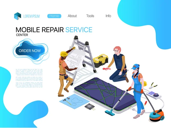 Vector People Form Telephone Repair Service Isometric Vector Illustration Design Vector Graphics