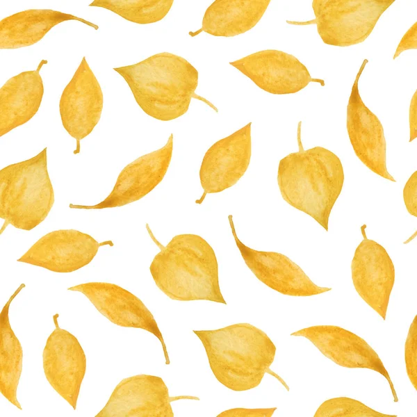 木製の森の中に緑の黄色の野生のハーブの葉とシームレスな手描きの水彩パターン。有機自然植物、壁紙繊維包装紙のための花の植物のデザイン。秋. — ストック写真