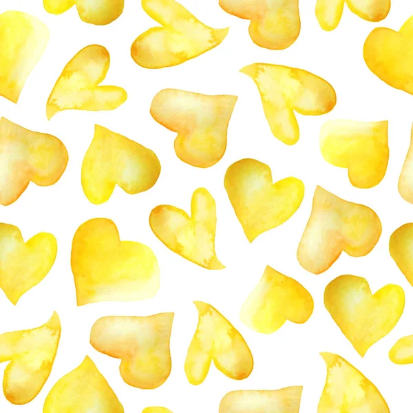 Aquarell Hand gezeichnet gelb orange Herzen nahtlose Muster. Bunt leuchtende Design-Illustration für den Valentinstag Liebe Gefühle Konzept. Für Tapete Hochzeitseinladung Textil. Warmer Herbst — Stockfoto