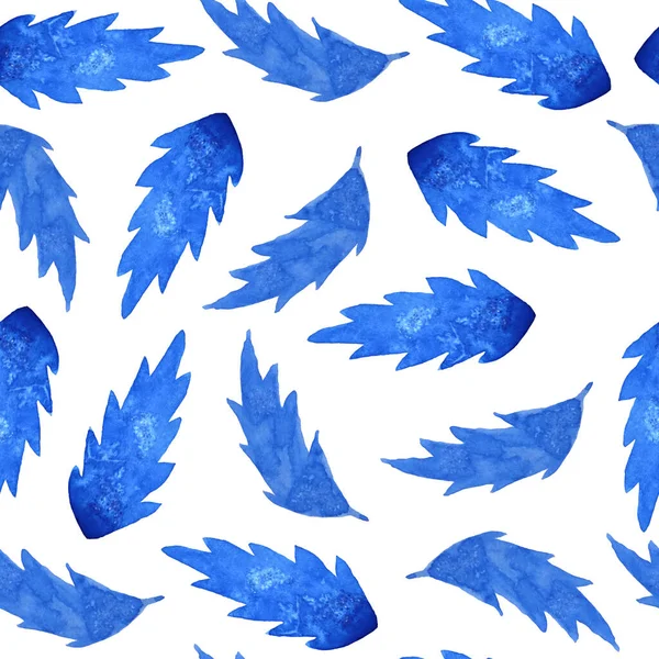 Απρόσκοπτη ακουαρέλα ζωγραφισμένα στο χέρι μοτίβο με ηλεκτρικό μπλε χειμώνα rowan φύλλα εικονογράφηση. Μοντέρνο φλοράλ βοτανικό απλό μινιμαλιστικό σχέδιο για κομψή χριστουγεννιάτικη διακόσμηση εορτασμού νέου έτους — Φωτογραφία Αρχείου