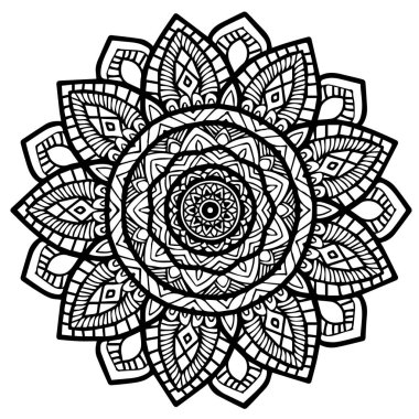 Boyama kitabı için Mandalas. Süslü, yuvarlak süsler. Alışılmadık bir çiçek şekli. Doğulu vektör, stres önleyici terapi kalıpları. Tasarım elementleri. Yoga logoları Vektörü.