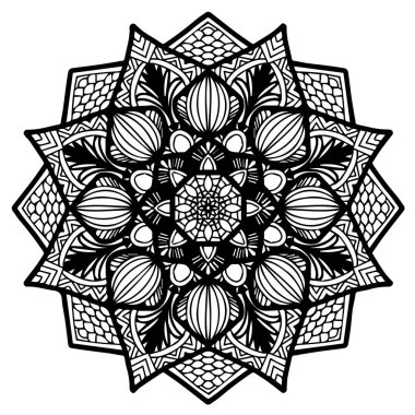 Boyama kitabı için Mandalas. Süslü, yuvarlak süsler. Alışılmadık bir çiçek şekli. Doğulu vektör, stres önleyici terapi kalıpları. Tasarım elementleri. Yoga logoları Vektörü.