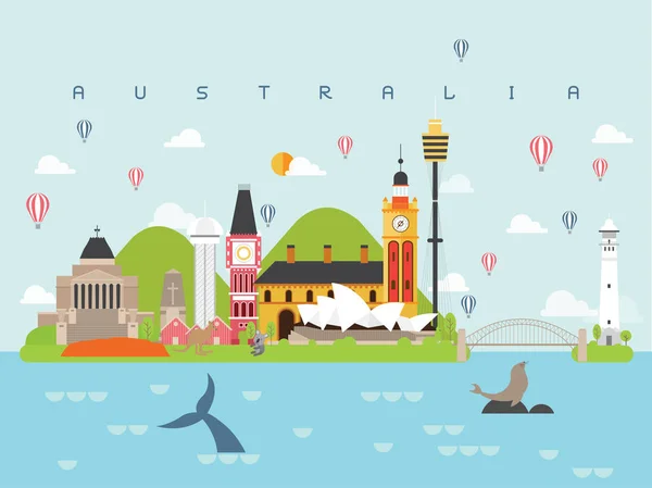 Australia Famosos Lugares Interés Plantillas Infografía Para Viajar Estilo Mínimo — Vector de stock