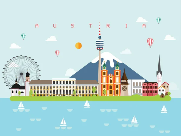 Oostenrijk Beroemde Bezienswaardigheden Infographic Sjablonen Voor Minimal Style Reizen Pictogram — Stockvector