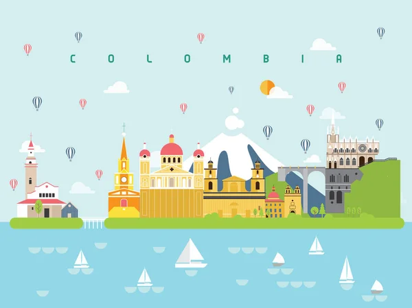 Colombia Famosi Punti Riferimento Modelli Infografici Viaggiare Stile Minimale Icona — Vettoriale Stock