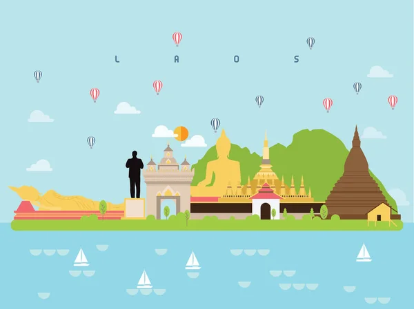 Laos Famosos Marcos Infográfico Modelos Para Viajar Estilo Minimalista Ícone — Vetor de Stock