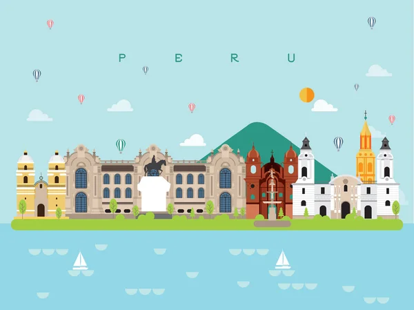 Peru Berömda Sevärdheter Infographic Mallar För Resor Minimal Stil Och — Stock vektor