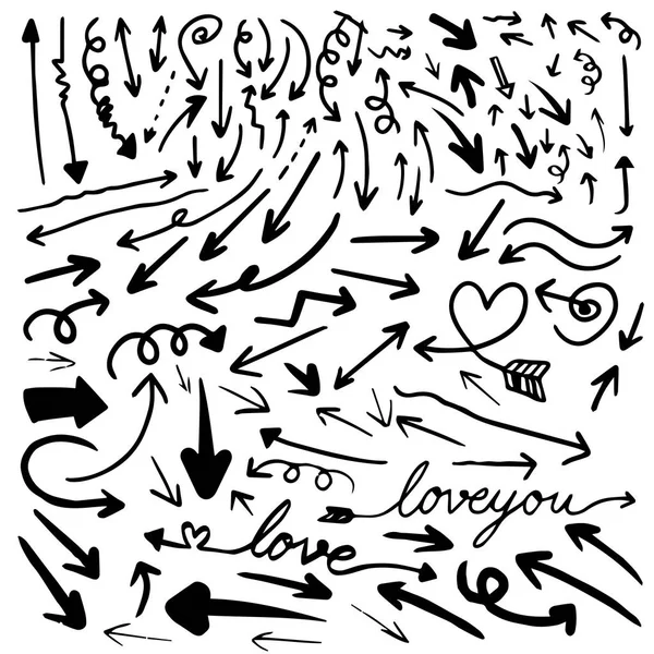 Arrow Set Hand Drawn Shape Line Stroke Collection Doodle Vector — стоковый вектор