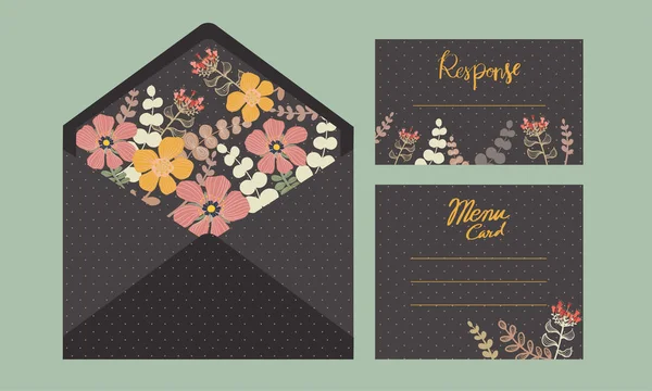 Conjunto Tarjeta Boda Con Concepto Flor Floral Plantillas Vector Decorativas — Archivo Imágenes Vectoriales