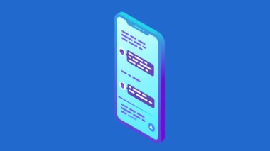 Sohbet mesajları metin üstünde perde smartphone animasyon alfa ile video bulunmakta. Online iletişim izometrik düz sorunsuz döngü animasyonlu kavramı. 