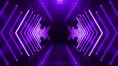 Soyut Neon Hexagon Tünel sorunsuz döngü animasyonlu arka plan. Teknoloji 4k video konsepti. Floresan ultraviyole parlayan ışık hatları içinde ileriye doğru hareket. 