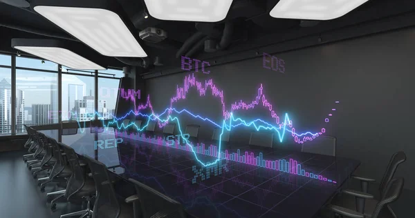 Diagramme Finanzstatistiken Auf Dem Tisch Büroinnenraum Kryptowährung Bitcoin Exchange Trading Stockbild