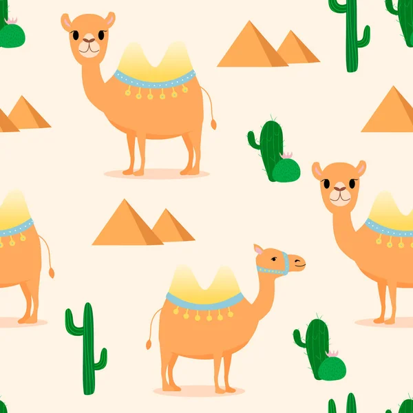Lindos Camellos Con Patrón Sin Costuras Cactus Bueno Para Tela — Archivo Imágenes Vectoriales