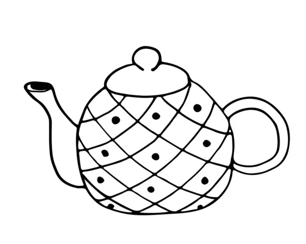 Panela Chá Com Ornamento Geométrico Elemento Contorno Desenhado Mão Vetor —  Vetores de Stock