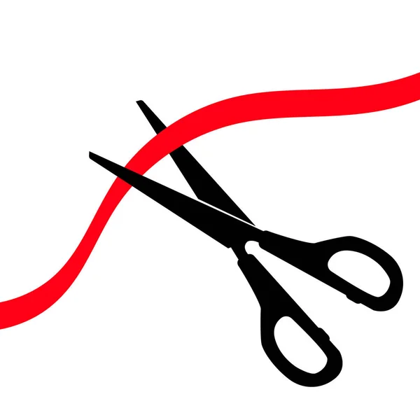 Black Scissors Cutting Red Ribbon Icon Isolated White Background Vector — Stock Vector