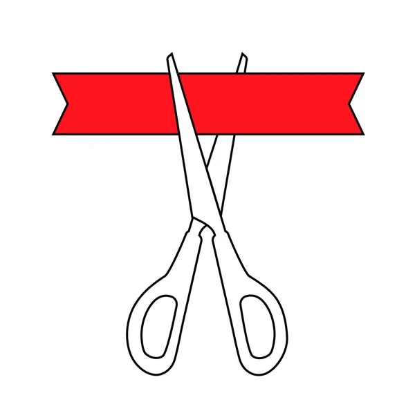Outlined Scissors Cutting Red Ribbon Icon Isolated White Background Vector — Stock Vector