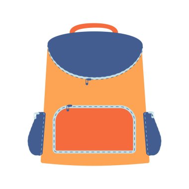 Okul çantasının turuncu ve mavi renklerle çizimi. Beyaz arka planda izole edilmiş. EPS10