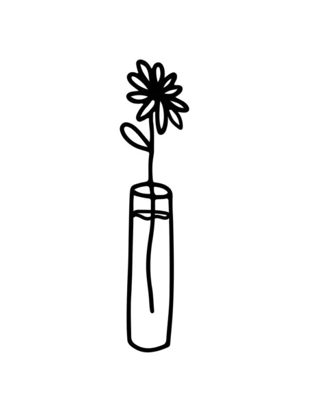 1つの花で手描き花瓶 アウトラインスタイル バカめ ベクトル絶縁体 Eps10 — ストックベクタ
