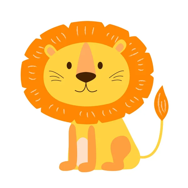 Lindo León Estilo Dibujos Animados Color Naranja Brillante Amarillo Perfecto — Vector de stock