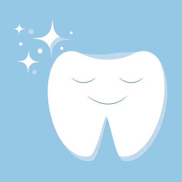 Ilustrace Šťastného Úsměvu Zářícího Zubu Modrém Pozadí Vektorové Izolované Prvky — Stockový vektor