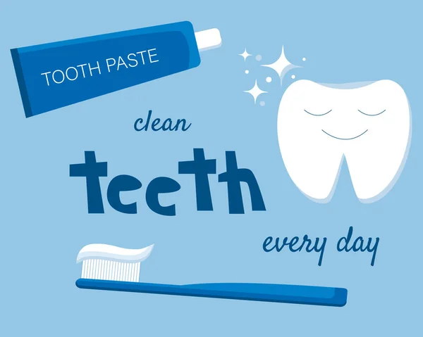 Concepto Artículos Higiene Dental Cepillo Dientes Pasta Dientes Con Signo — Archivo Imágenes Vectoriales
