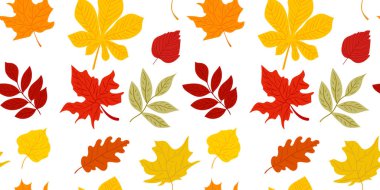 Renkli sonbahar yaprakları pürüzsüz desen bırakır. Vektör illüstrasyonu