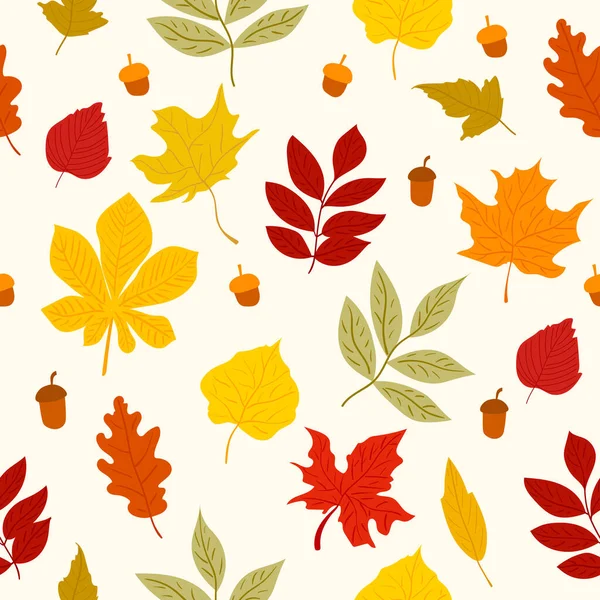 Colorfull Autumn Leaves Seamless Pattern Vector Illustration — Stock Vector