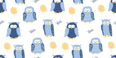 Beyaz arka planda renkli uyuyan baykuşlar var. Vektör EPS10