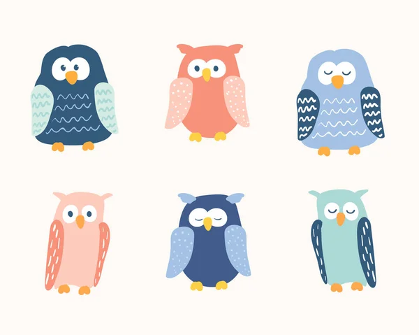 Cute Cartoon Owls Vector Set Eps10 — Stock Vector