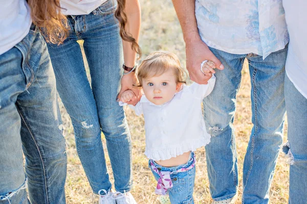 Large Portrait Top View Beautiful Child Looks Huge Happy Family — Stock Photo, Image