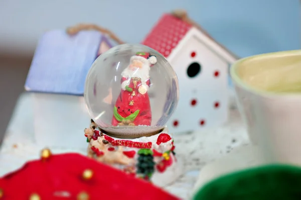 New Year Card Blurred Bright Background Bright Bokeh Snow Globe — Stock Photo, Image