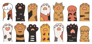 Sevimli çizgi film el çizimi kedi patileri seti