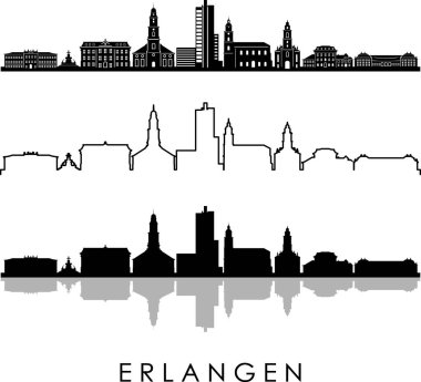 Erlangen Şehri Bavyera Skyline Siluet Şehir Vektörü