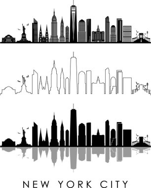 NEW YORK ŞEHRİ ABD Skyline Siluet Şehir Vektörü