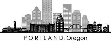 PORTLAND Şehri Oregon Skyline Siluet Şehir Vektörü