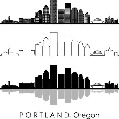 PORTLAND Şehri Oregon Skyline Siluet Şehir Vektörü