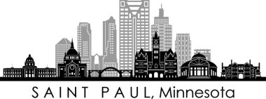 SAINT PAUL City Minnesota Skyline Siluet Şehir Vektörü