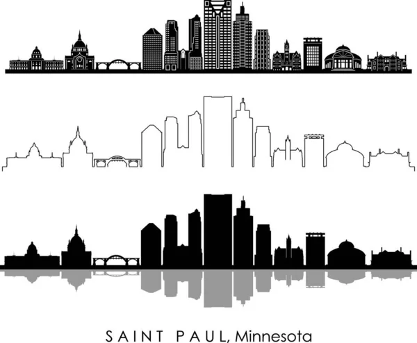 Saint Paul市明尼苏达州天际线轮廓城市景观矢量 — 图库矢量图片