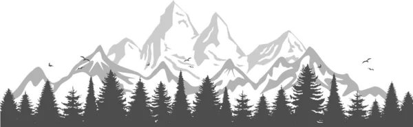 Mountain Forest Tree Tájkép Sziluett Vektor — Stock Vector