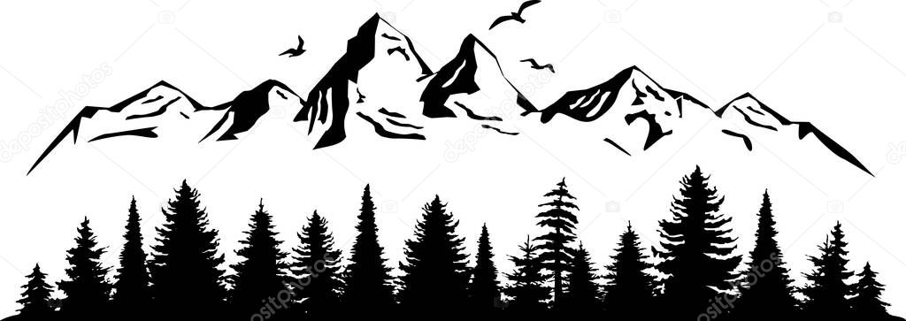 Mountain Forest Tree Landscape Silhouette Vector