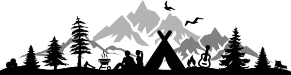 Tent Camping Natuurlijke Contouren Silhouet Vector — Stockvector